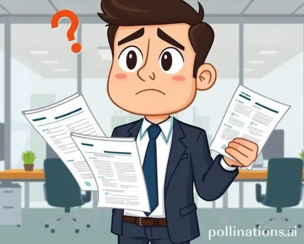 A cartoon business person looking puzzled while holding quarterly reports.