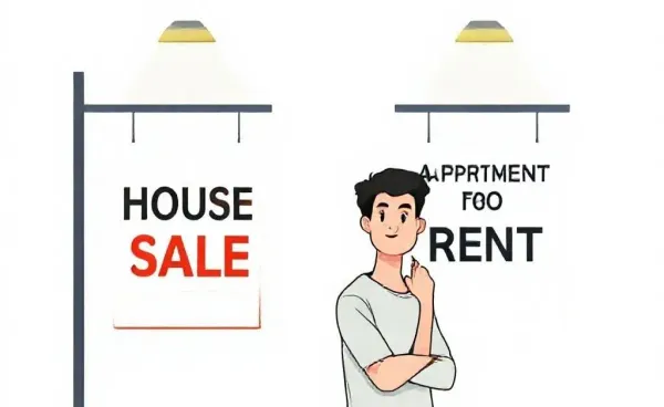 Person contemplating between buying and renting options
