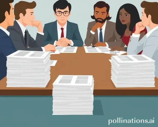 Cartoon illustration of a business meeting discussing earnings reports
