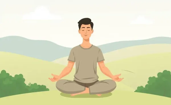 A tranquil scene of a person meditating outdoors with a smartphone placed away