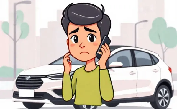 A concerned person on the phone discussing a car insurance claim.