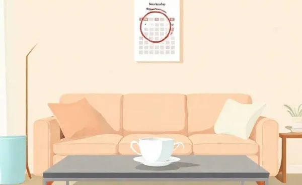 Cozy living room with calendar and checkup date highlighted