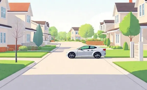 A clear suburban driveway with cars parked neatly nearby