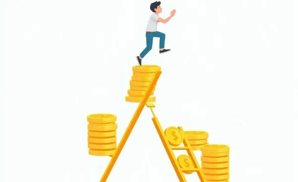 A person climbing a mountain made of money bills representing financial growth