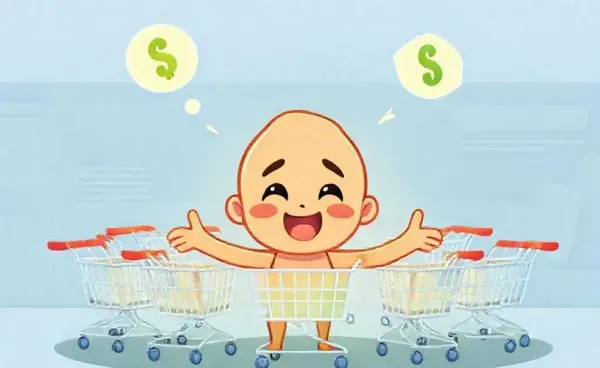 A character realizing they need to budget better amidst shopping carts