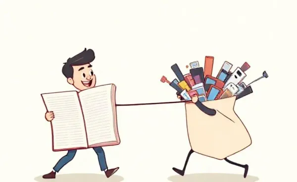 A humorous cartoon depicting the internal struggle between holding onto a budget and the temptation to indulge in impulse shopping