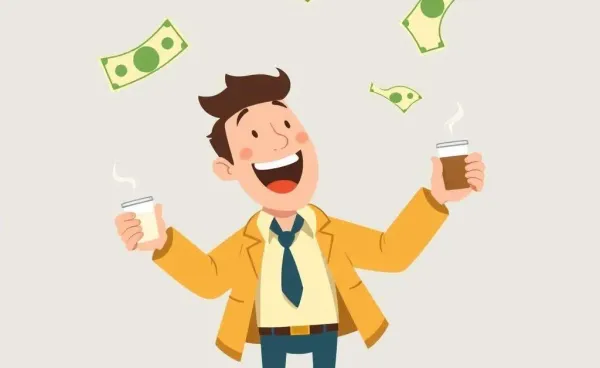 A person humorously juggling bills and coffee, representing a lighthearted take on budgeting.