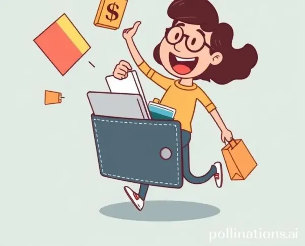 Happy shopper surrounded by emptying wallet icons.