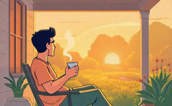 Person enjoying a peaceful morning after early retirement