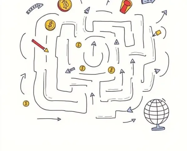 A complex maze combining economic and political symbols