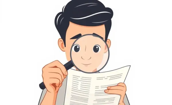 Person examining a bank statement with a magnifying glass