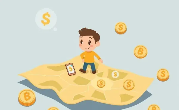A person exploring a map with stablecoin icons