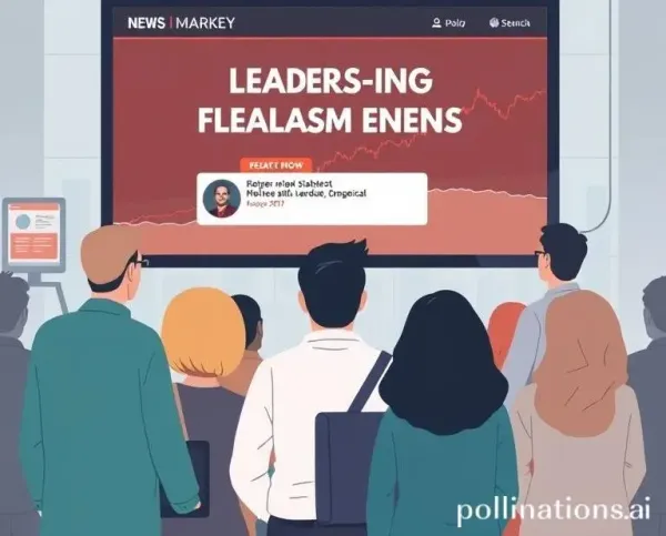 Illustration of diverse people watching a news headline on leadership changes affecting financial markets