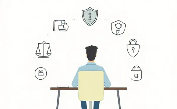 Illustration of financial protection symbols at a desk