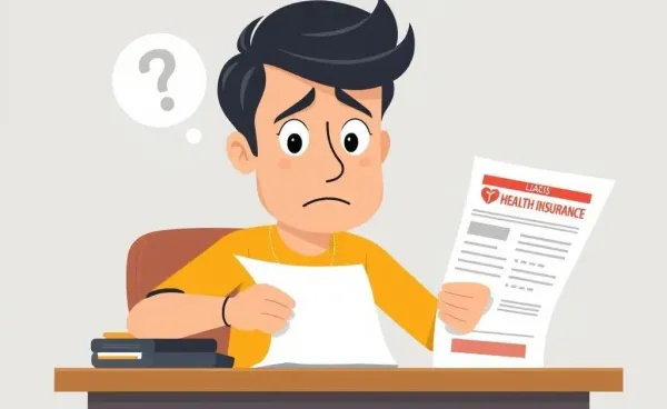 A cartoon showing a person confused by car insurance bills