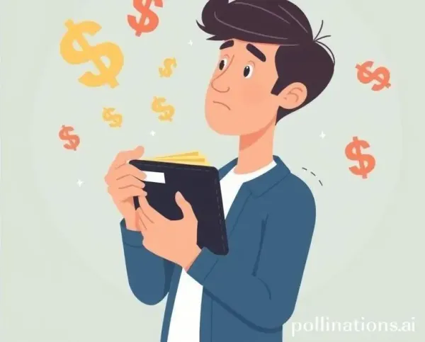 A person puzzled over their wallet as dollar signs float around