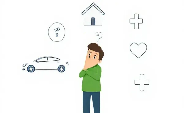 A person confused by various insurance coverage options
