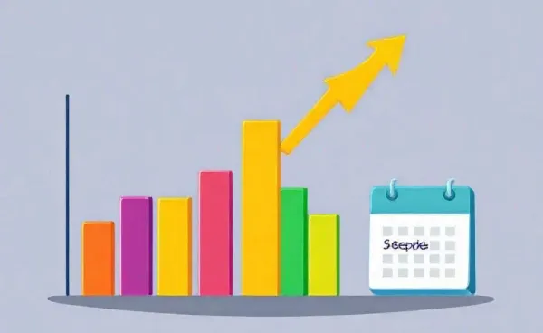 Illustration of a stock chart rising with a calendar showing September