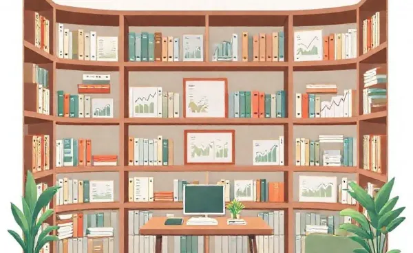 An office study with books and financial charts, symbolizing investment diversity.