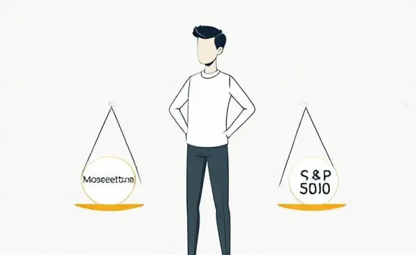 An illustration of a person comparing momentum investing and the S&P 500.