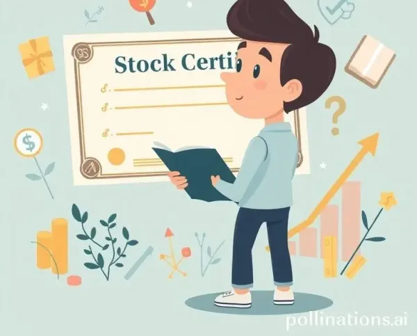 Illustration of a person analyzing a large stock certificate with growth symbols