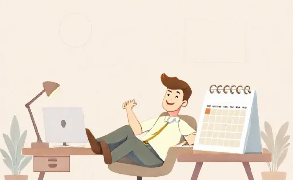 Relaxed investor at a desk with a holiday on the calendar