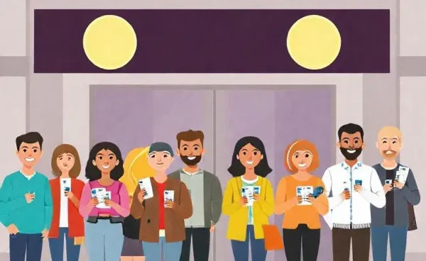 People holding tickets and credit cards
