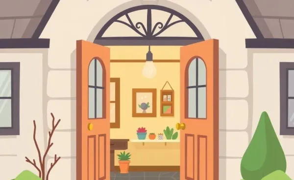 A welcoming home with a refinancing document on the doorstep