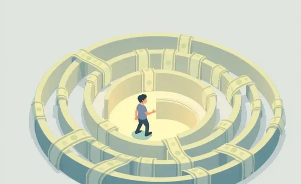 Illustration of a person navigating a finance maze