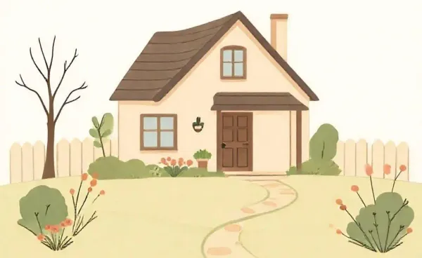 A house with a winding path leading to the door, symbolizing the mortgage journey