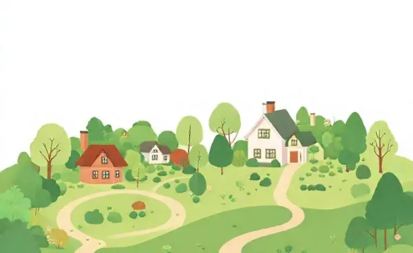 Illustration of two distinct neighborhoods with walking paths