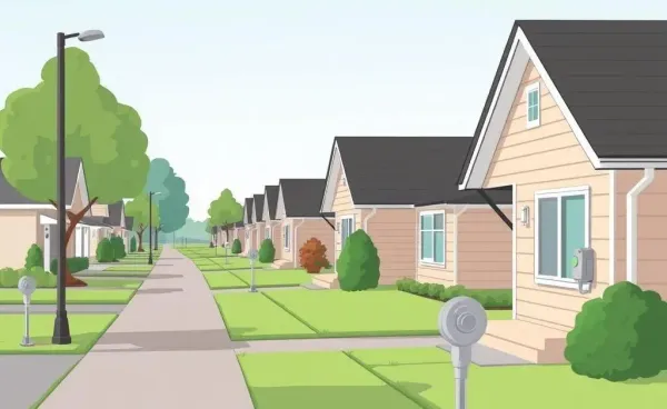 Illustration of a suburban neighborhood with clear property lines