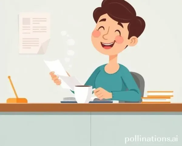 A person happily organizing their budget at a desk with a coffee cup