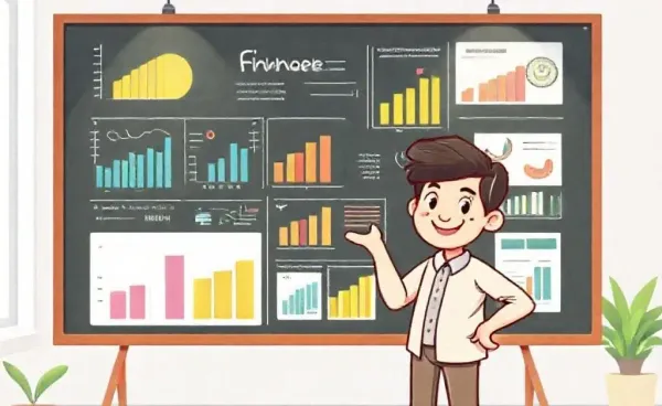 Cartoon illustration of a person explaining personal finance on a chalkboard