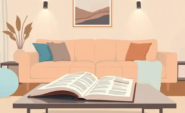 A cozy living room scene with a financial planner on a desk.