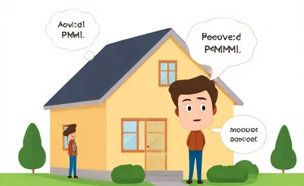 Illustration of a person thinking about avoiding PMI with a house in the background