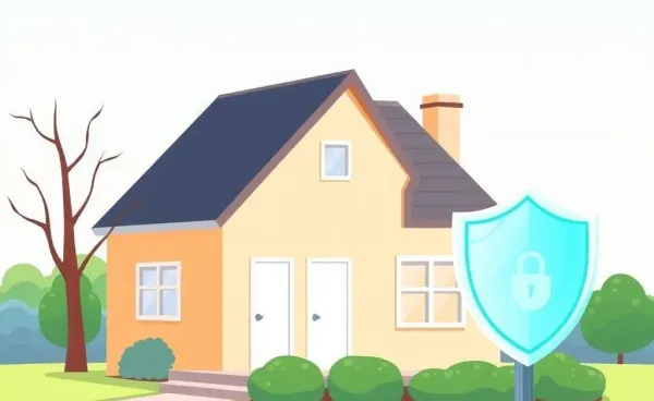 A shield symbol in front of a house, symbolizing protection in real estate.
