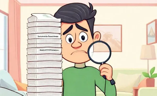 A cartoon of a homeowner examining early repayment fee bills
