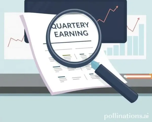 Illustration of a magnifying glass over a quarterly earnings report on a desk.