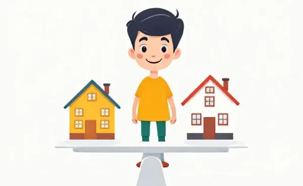 Person weighing renting and buying options on a scale