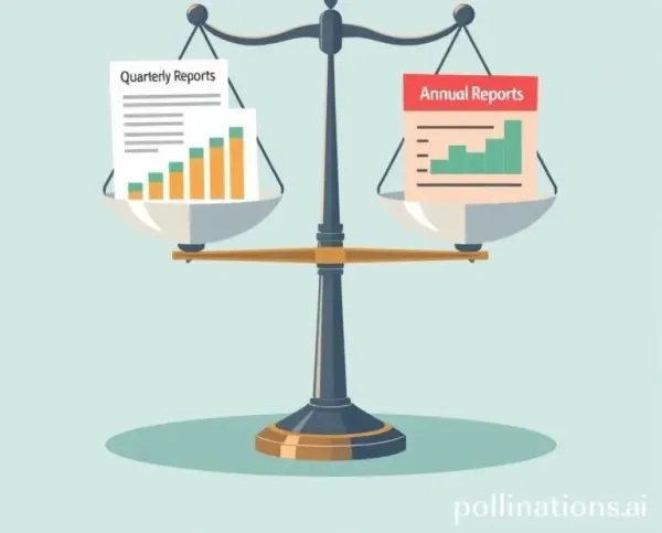 Balance scale with quarterly and annual earnings reports