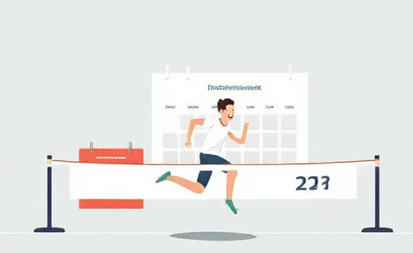 Person crossing a finish line with a retirement calendar in the background