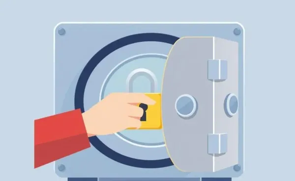 Cartoon person locking a digital bank vault