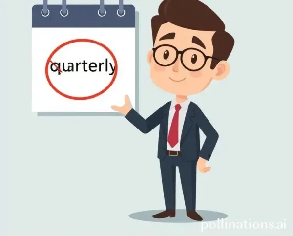Business person standing by a calendar that has 'quarterly' crossed out and 'annual' circled.