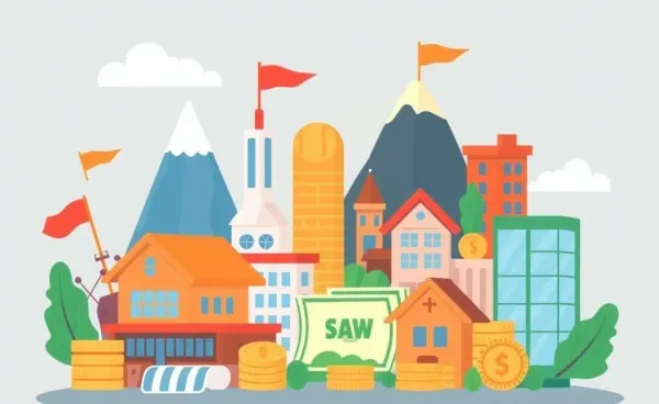 Illustration of the stock market blending past and present elements