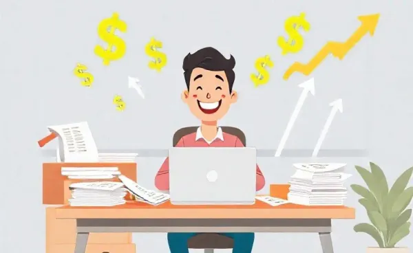 Person at a desk with financial documents and digital devices